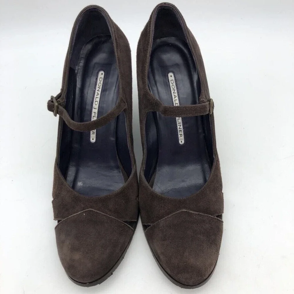 Donald J Pliner Womens Mary Jane Dress Shoes Brown Suede Wedge Heels Cap Toe 7 M